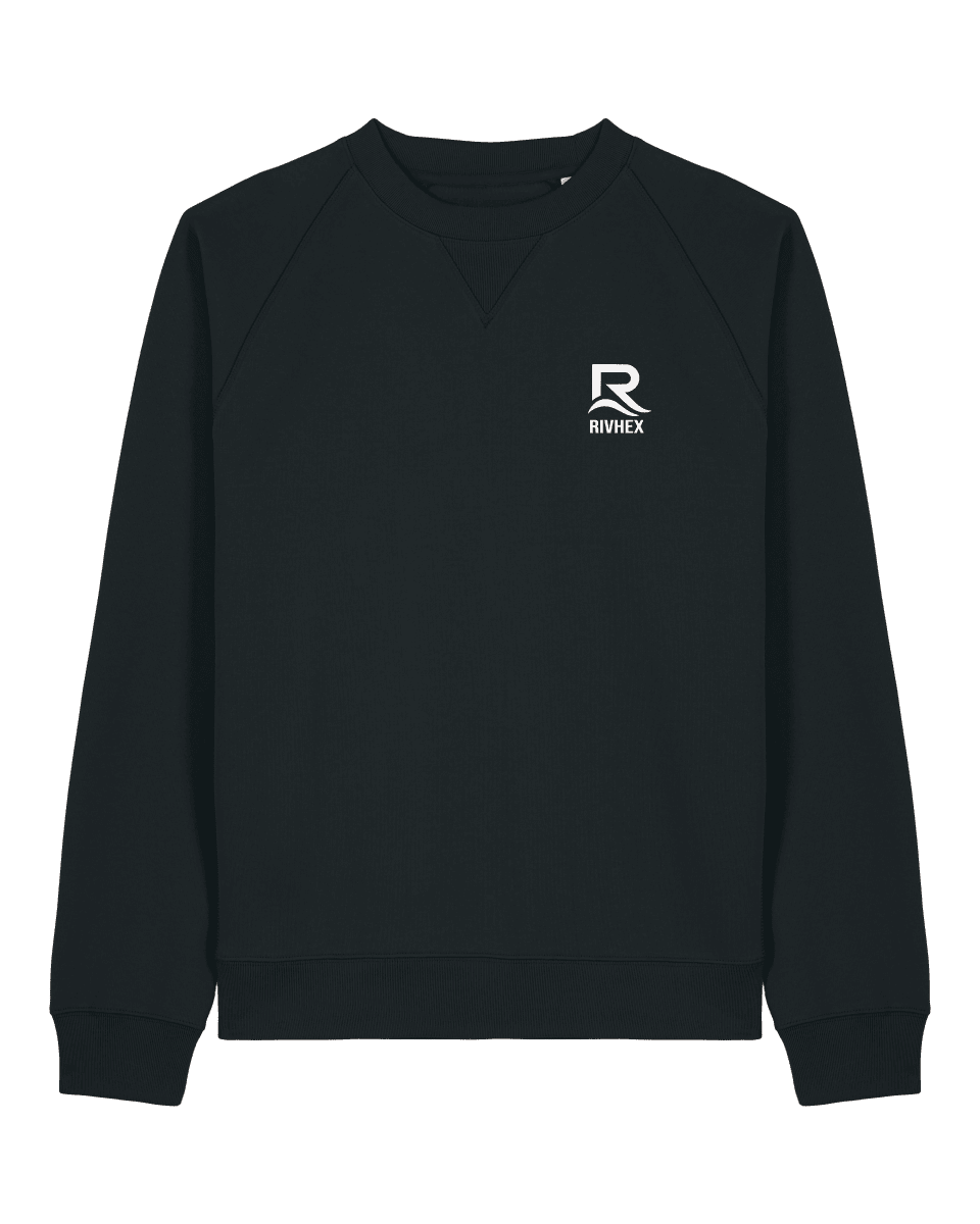RIVHEX — Sudadera Rivage, color negro, cuello redondo y logotipo pequeño en el pecho, vista frontal