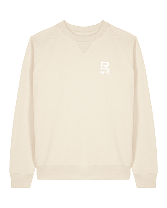 Sweat sans capuche RIVHEX® Rivage coloris crème, col rond, logo RIVHEX poitrine, coton biologique