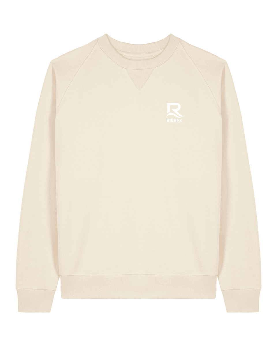 RIVHEX — Sudadera Rivage, color crema, cuello redondo y logotipo pequeño en el pecho, vista frontal