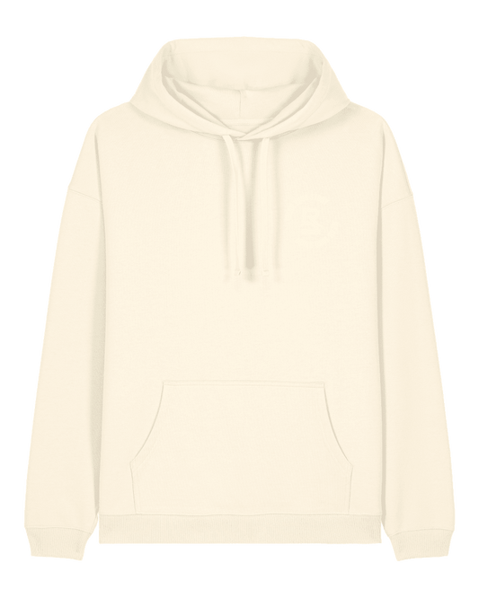 RIVHEX — Sudadera con capucha Hexahood, color crema, logotipo en el pecho y bolsillo canguro, vista frontal