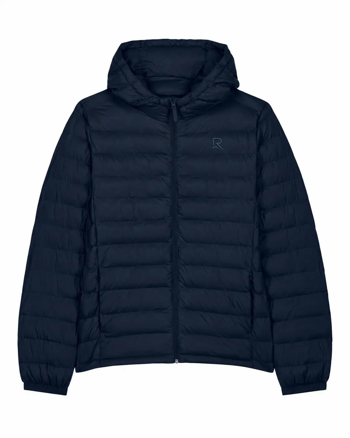 Veste matelassée homme L’Horizon RIVHEX bleu marine, vue de face et broderie ton sur ton — simulation