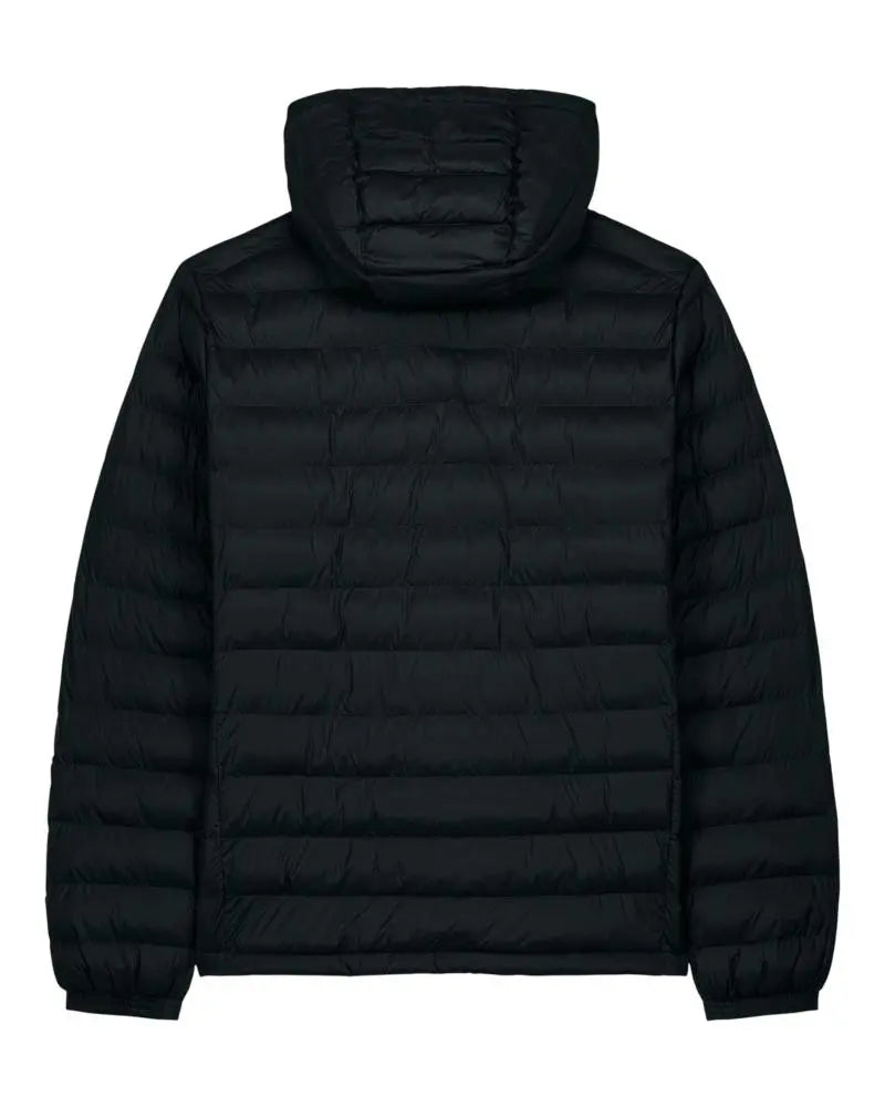 Veste matelassée homme L’Horizon RIVHEX noir, capuche et vue de dos à plat