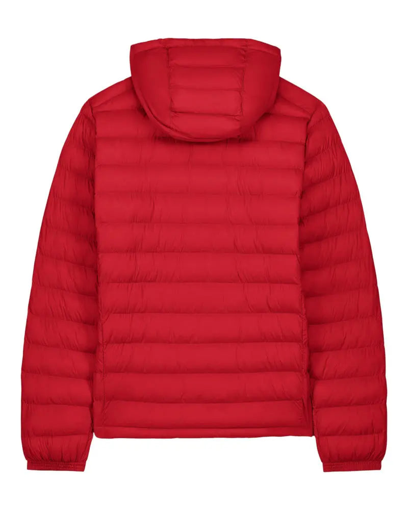 Veste matelassée homme L’Horizon RIVHEX rouge, capuche et vue de dos à plat