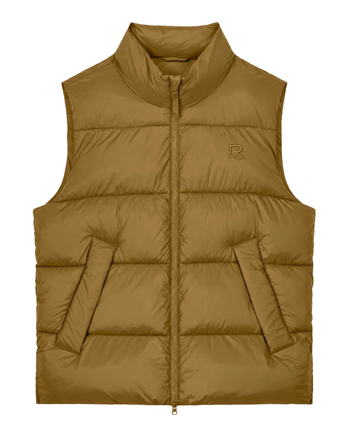 Veste sans manches unisexe L’Escapade RIVHEX Bronze, vue de face et broderie ton sur ton