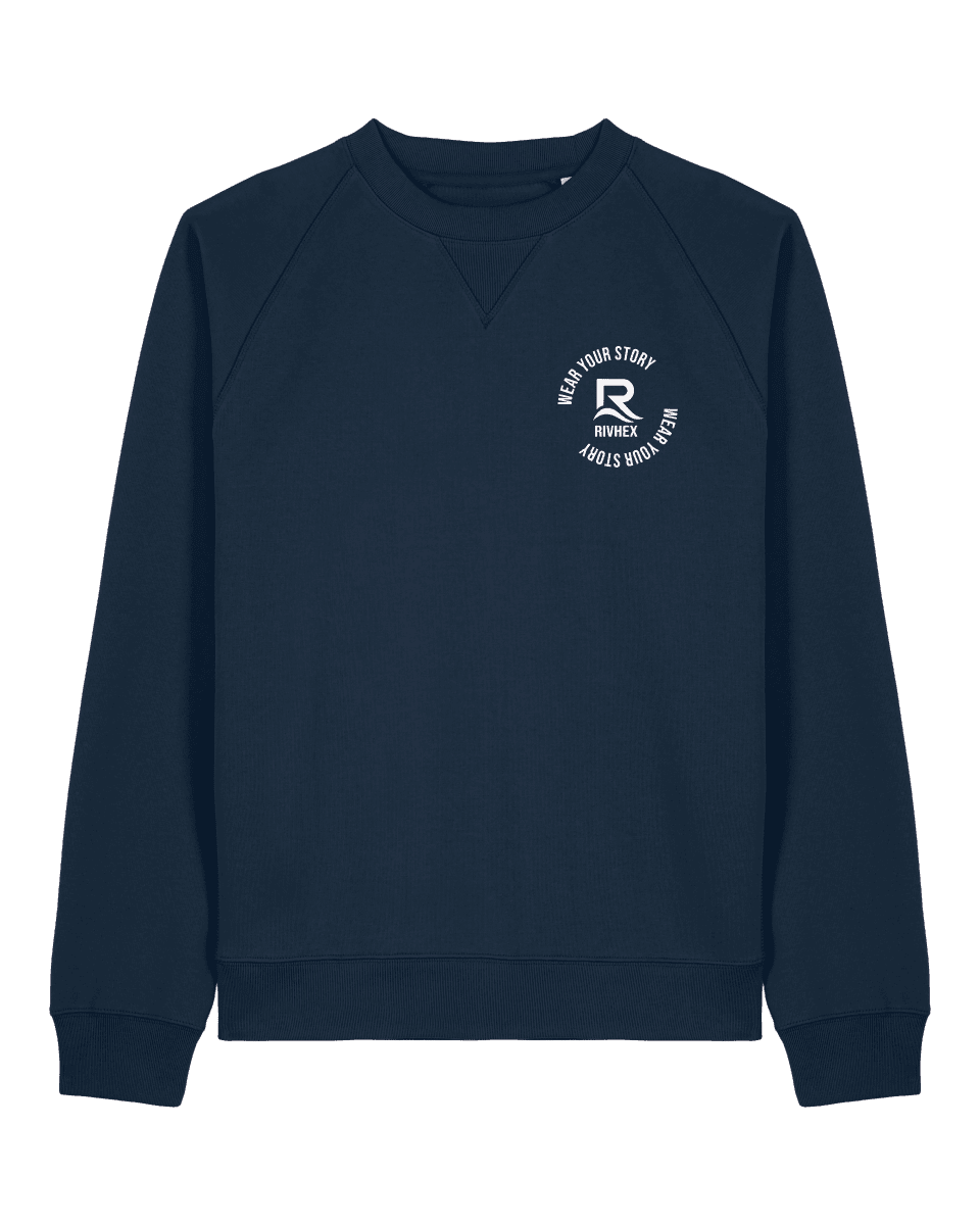 RIVHEX — Sudadera Riv X, color azul marino, cuello redondo y logotipo circular en el pecho, vista frontal