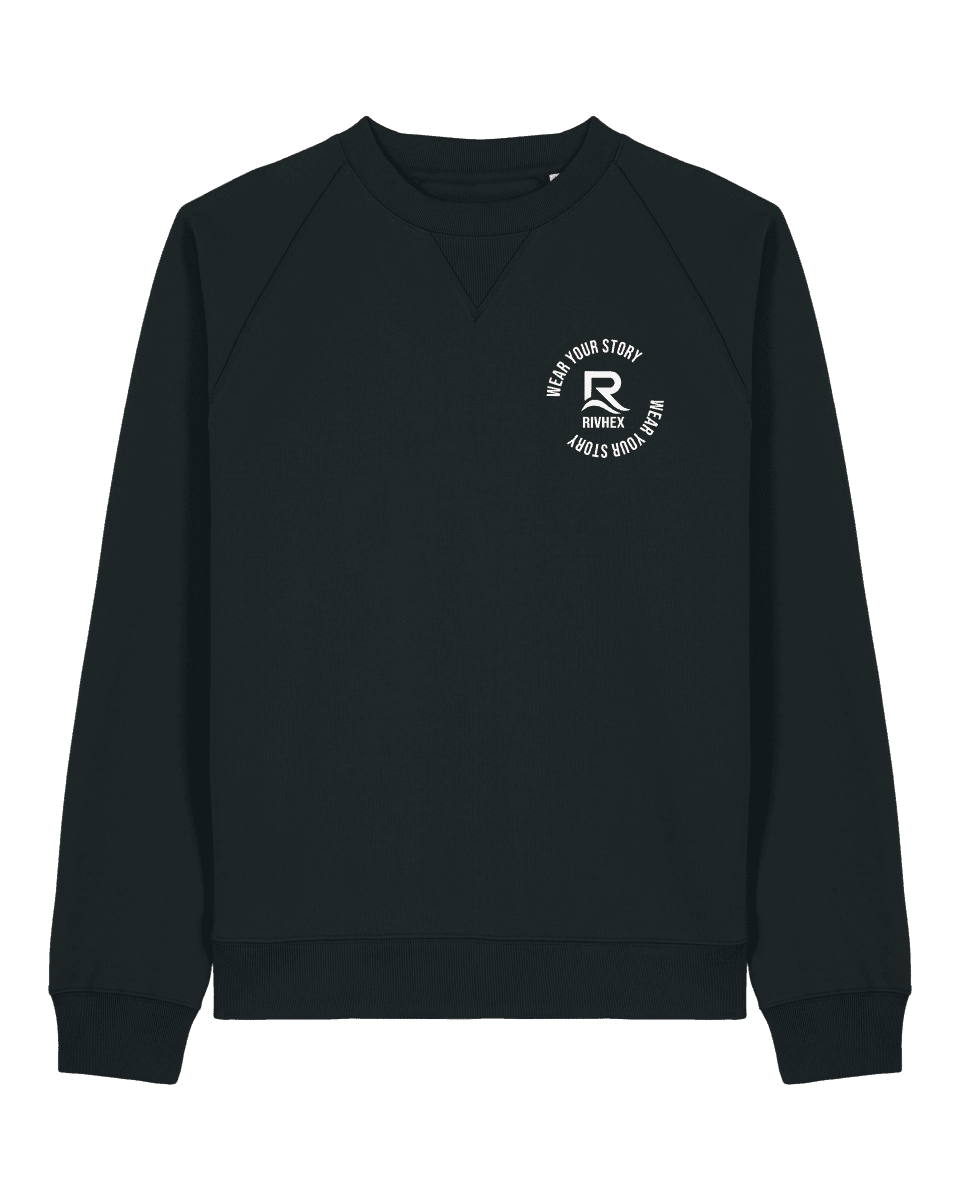 RIVHEX — Sudadera Riv X, color negro, cuello redondo y logotipo circular en el pecho, vista frontal
