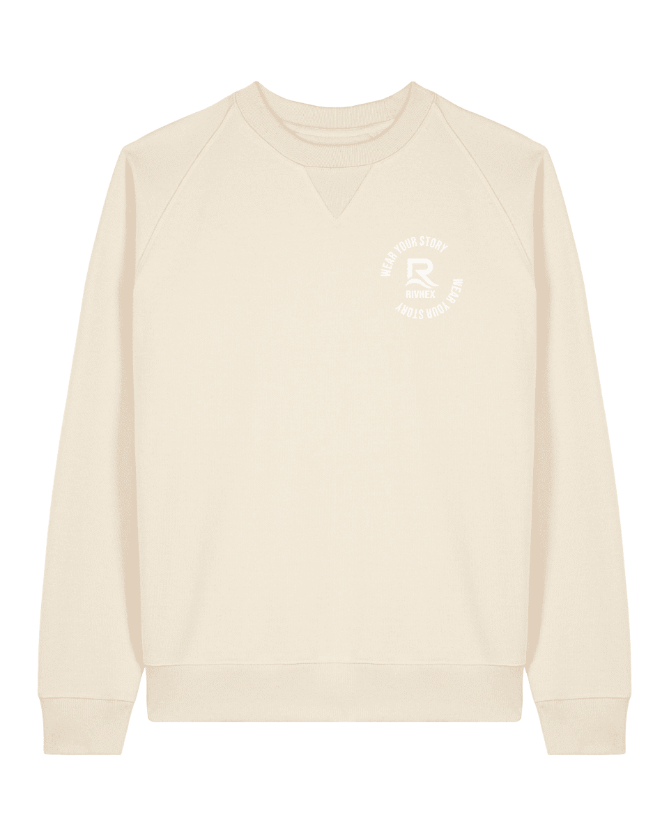 RIVHEX — Sudadera Riv X, color crema, cuello redondo y logotipo circular en el pecho, vista frontal