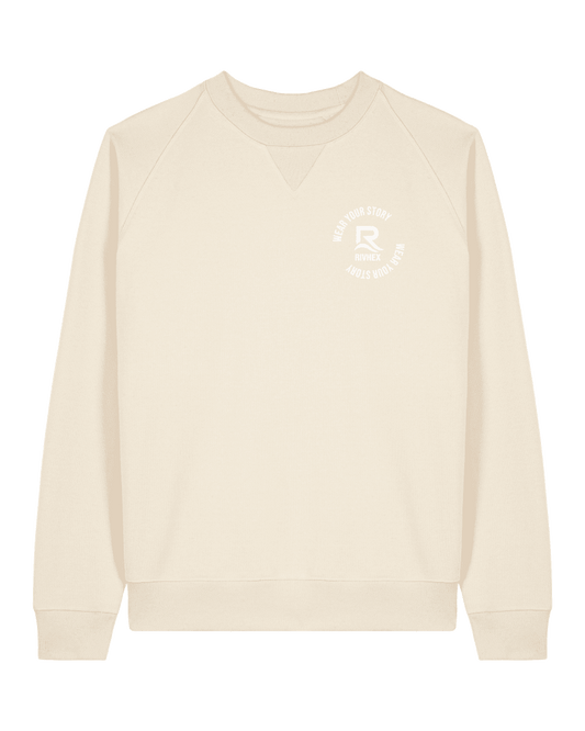 RIVHEX — Sudadera Riv X, color crema, cuello redondo y logotipo circular en el pecho, vista frontal