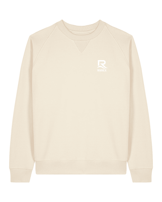 RIVHEX — Sudadera Rivage, color crema, cuello redondo y logotipo pequeño en el pecho, vista frontal