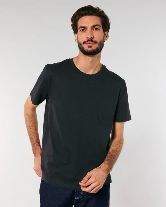 T-shirt uni ACCESS RIVHEX noir à col rond porté de face