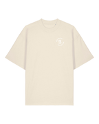 T-shirt RIVHEX Hexaflow oversize en coton bio – détail motif cœur coloris crème