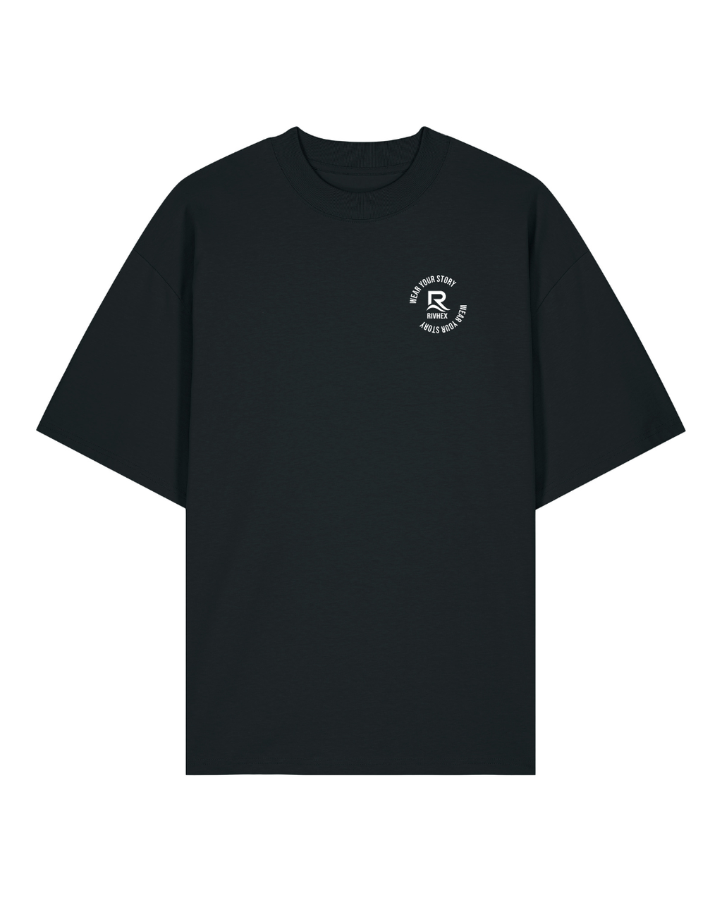 T-shirt RIVHEX Hexaflow oversize en coton bio – détail motif cœur coloris noir