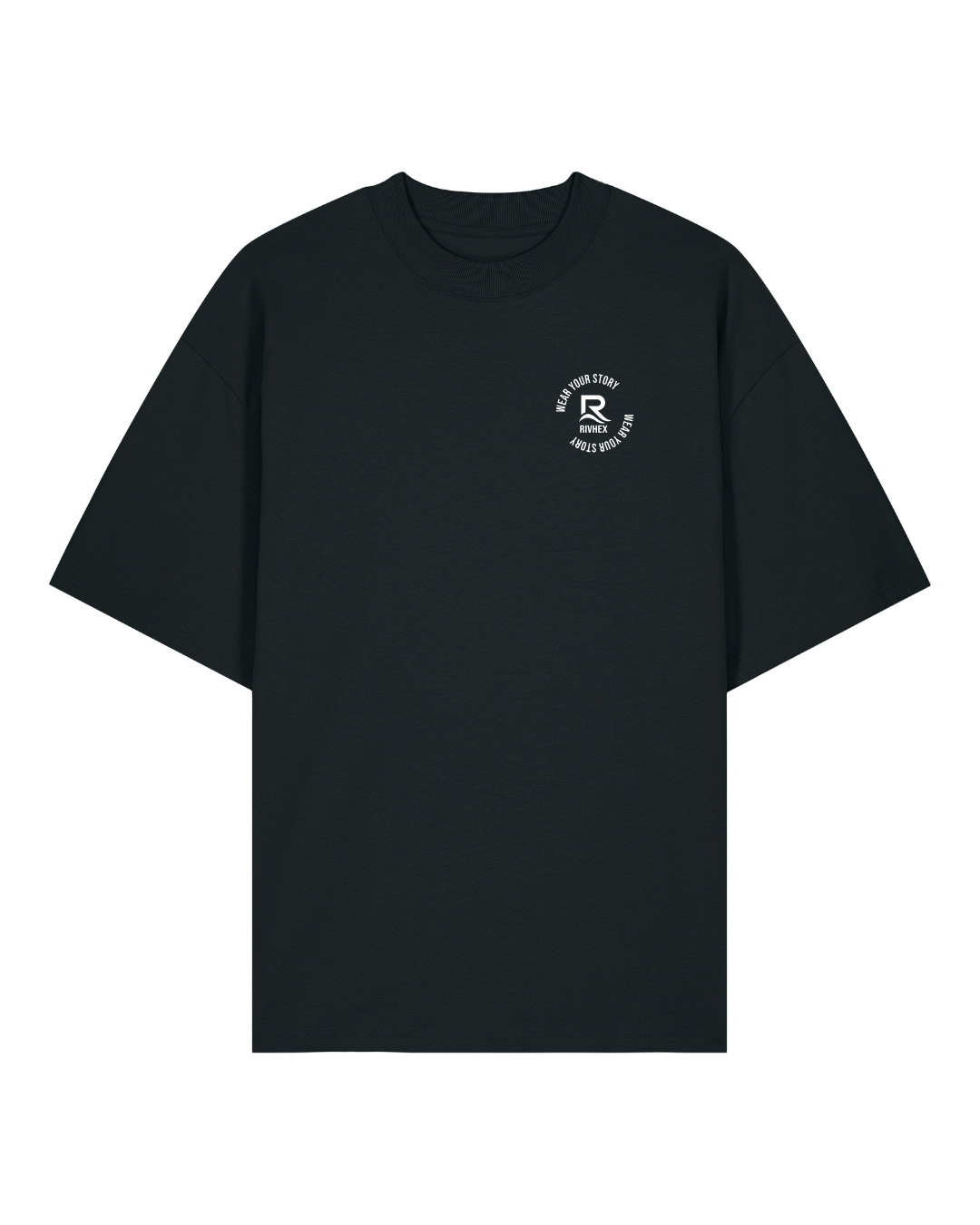T-shirt RIVHEX Hexaflow oversize en coton bio – détail motif cœur coloris noir