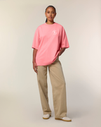 T-shirt RIVHEX Hexaflow oversize en coton bio – mannequin motif cœur coloris rose