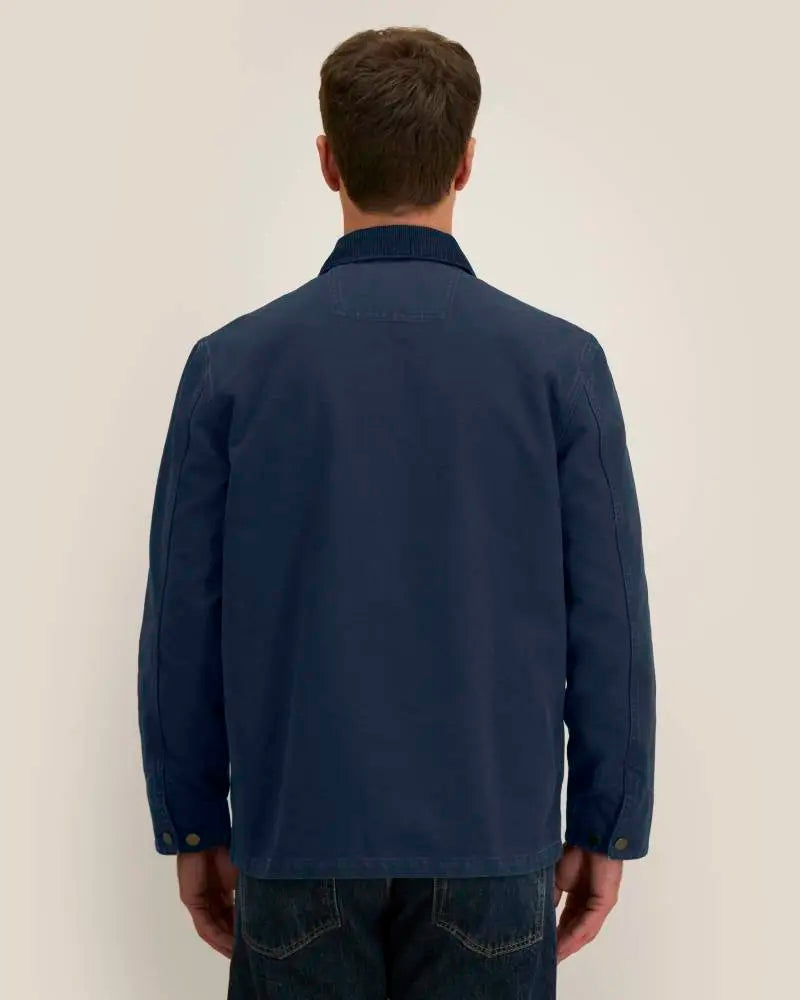 Veste L’Ancrage RIVHEX bleu marine en coton bio, vue de dos portée sur mannequin