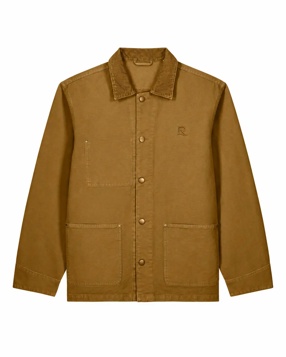 Veste L’Ancrage RIVHEX bronze en coton bio, vue de face avec broderie ton sur ton — simulation