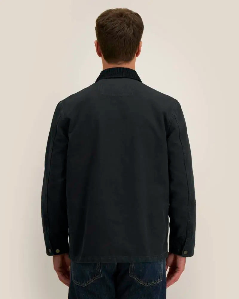 Veste L’Ancrage RIVHEX noire en coton bio, vue de dos portée sur mannequin