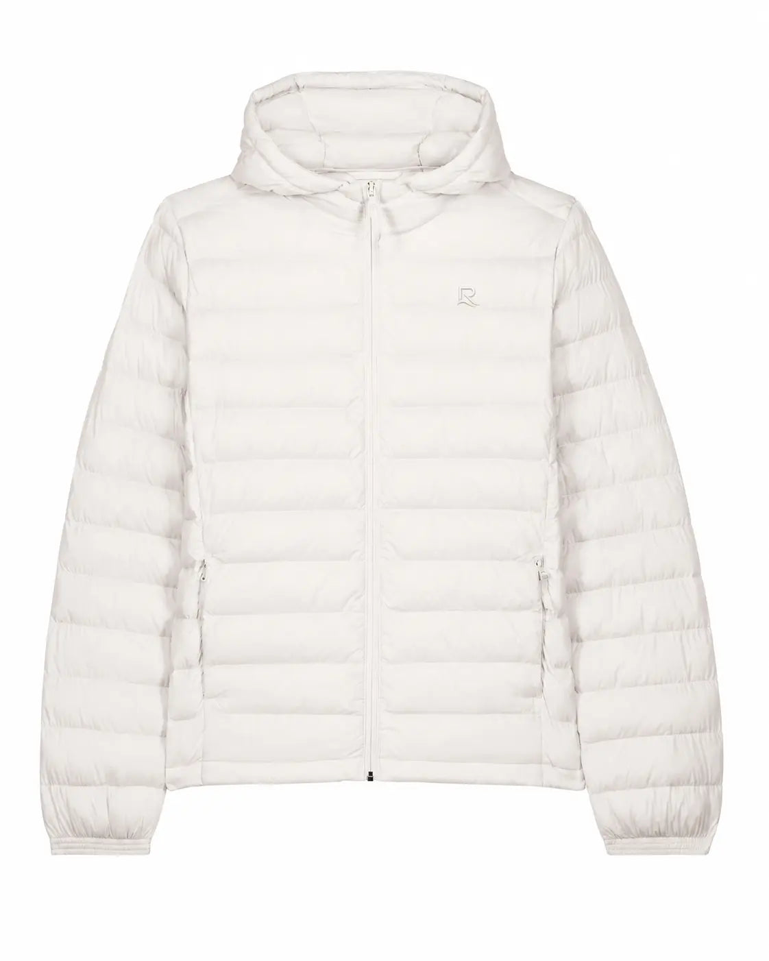 Veste matelassée homme L’Horizon RIVHEX blanc cassé, vue de face et broderie ton sur ton — simulation