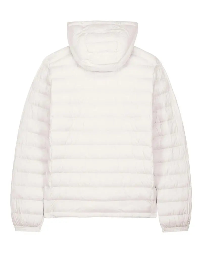 Veste matelassée homme L’Horizon RIVHEX blanc cassé, capuche et vue de dos à plat