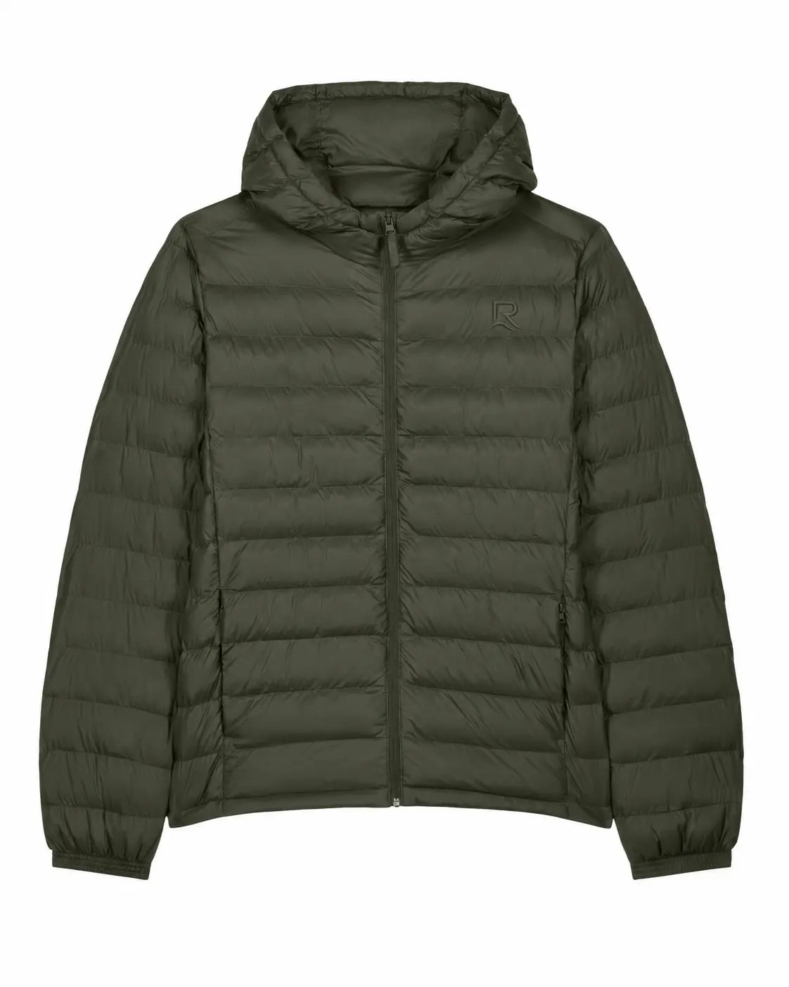 Veste matelassée homme L’Horizon RIVHEX kaki, vue de face et broderie ton sur ton — simulation