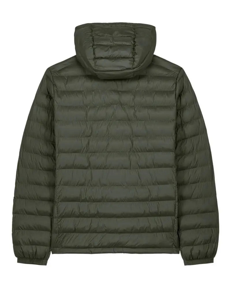 Veste matelassée homme L’Horizon RIVHEX kaki, capuche et vue de dos à plat
