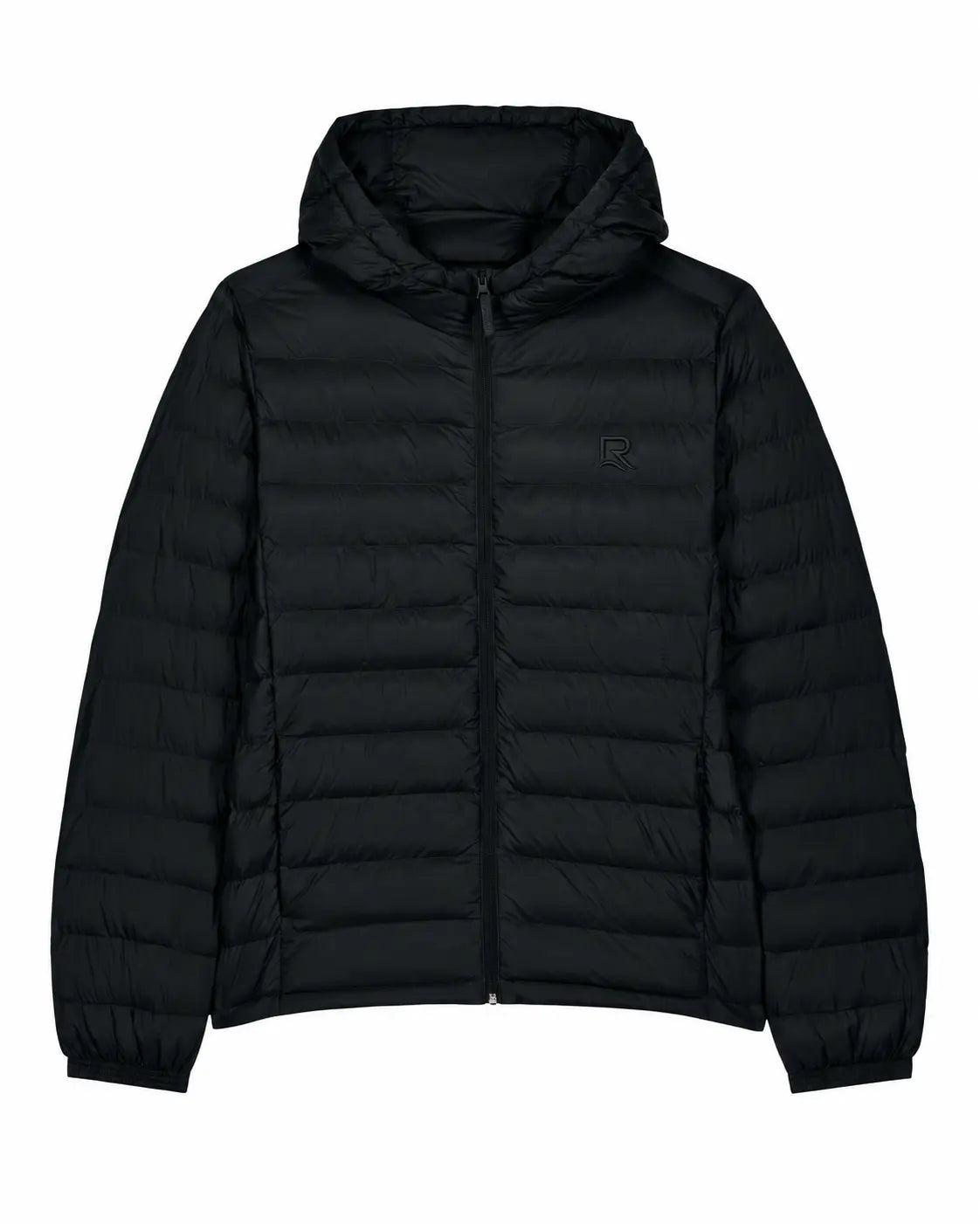 Veste matelassée homme L’Horizon RIVHEX noir, vue de face et broderie ton sur ton — simulation