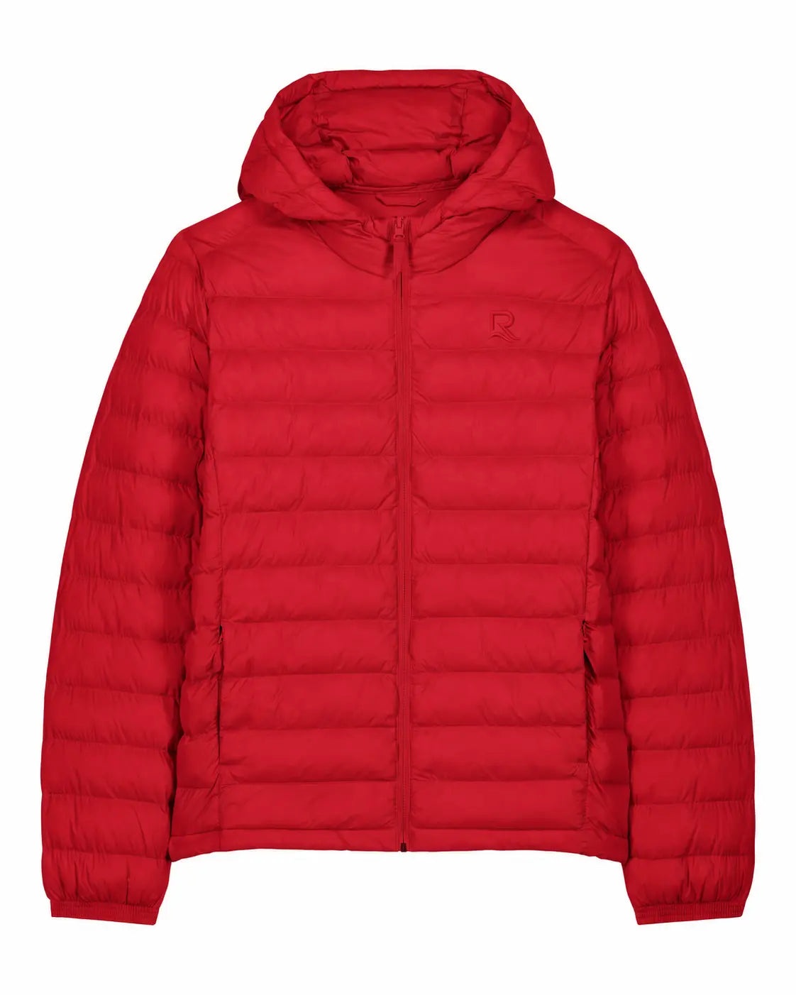 Veste matelassée homme L’Horizon RIVHEX rouge, vue de face et broderie ton sur ton — simulation