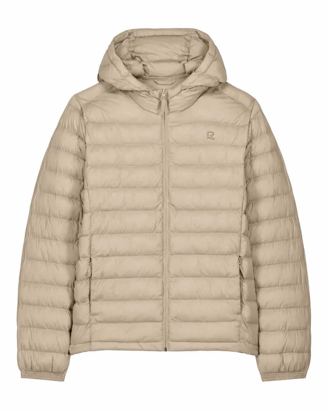 Veste matelassée homme L’Horizon RIVHEX sable, vue de face et broderie ton sur ton — simulation