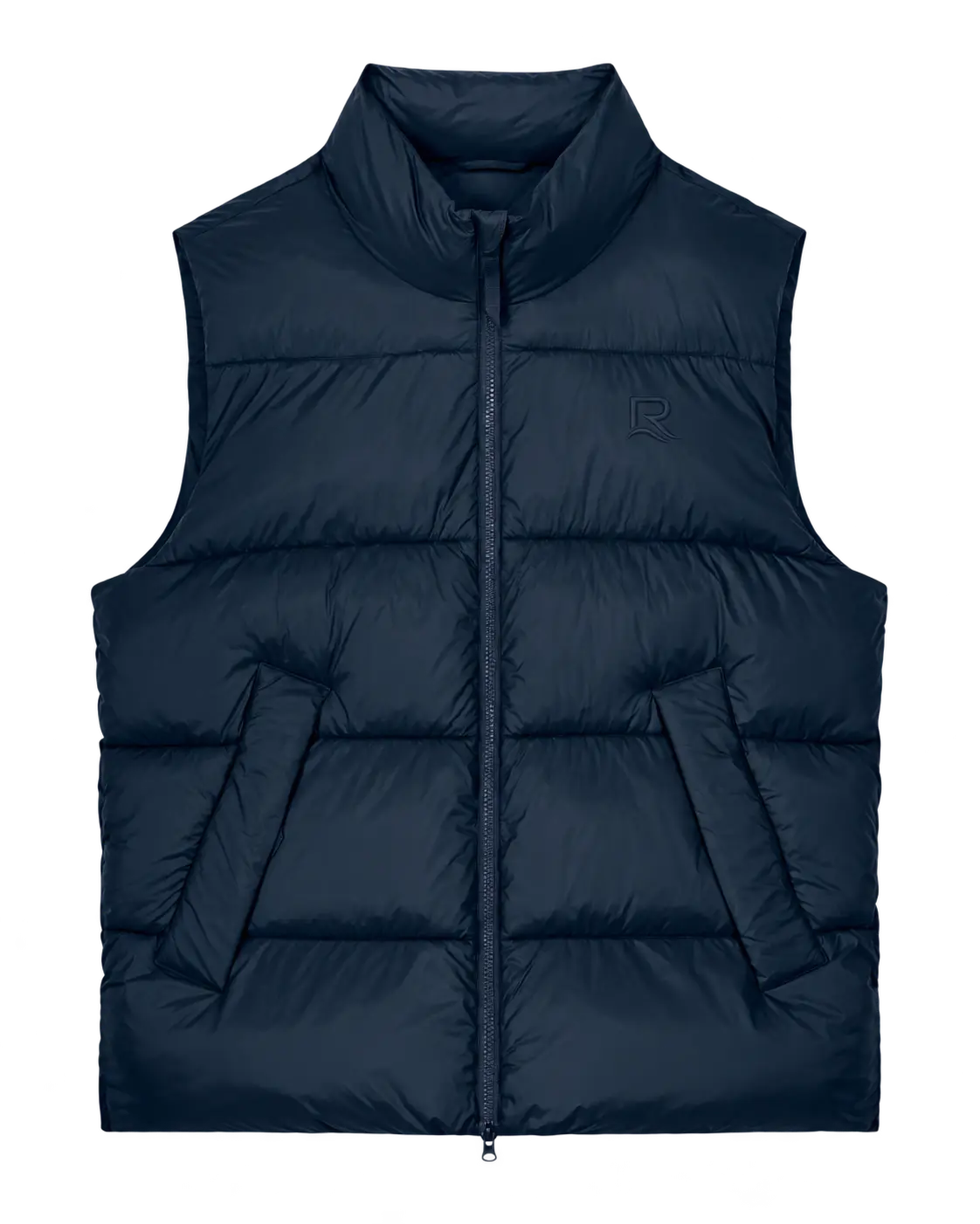 Veste sans manches unisexe L’Escapade RIVHEX Bleu marine, vue de face et broderie ton sur ton