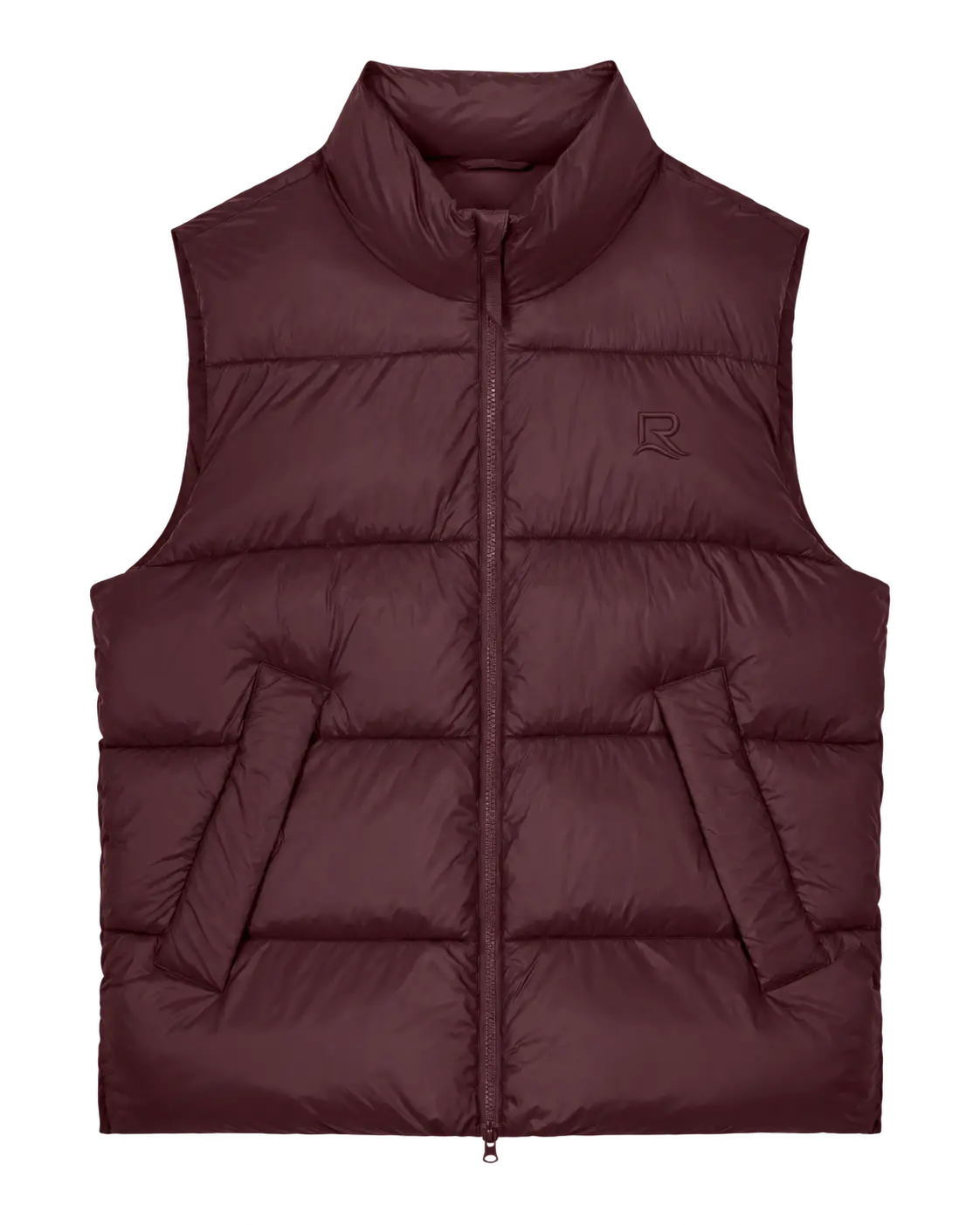 Veste sans manches unisexe L’Escapade RIVHEX Brun rouge, vue de face et broderie ton sur ton